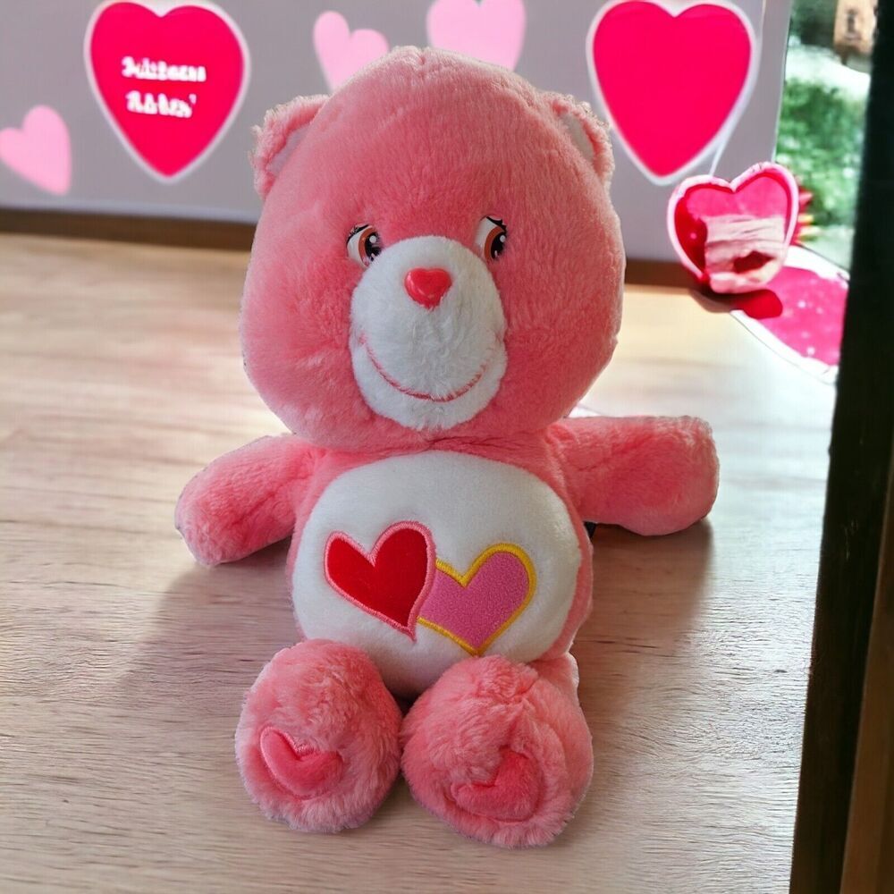 Care Bears Pink Love-a-lot Bear 13" Plush Vintage 2002 Hearts Valentine's Day